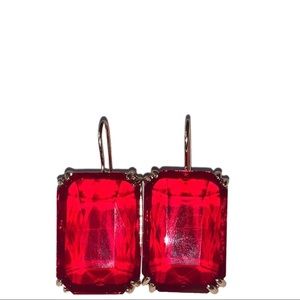 New Ruby Red Clear Dangle Drop Earrings Big Square